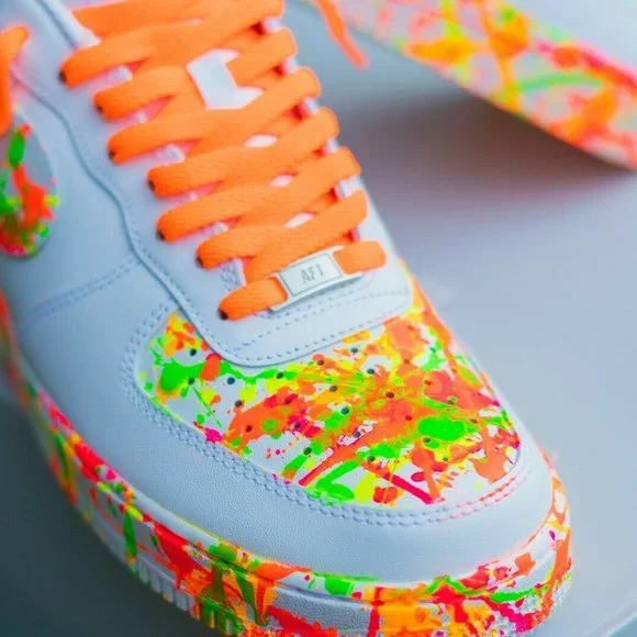 Nike Air Force Neon Splatter Custom Shoes Orange Laces All Sizes